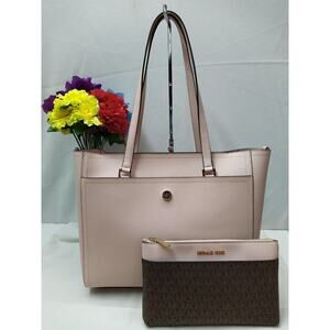 Michael Kors Light Pink Leather Zipper Satchel Shoulder Bag w/ Matching Wallet